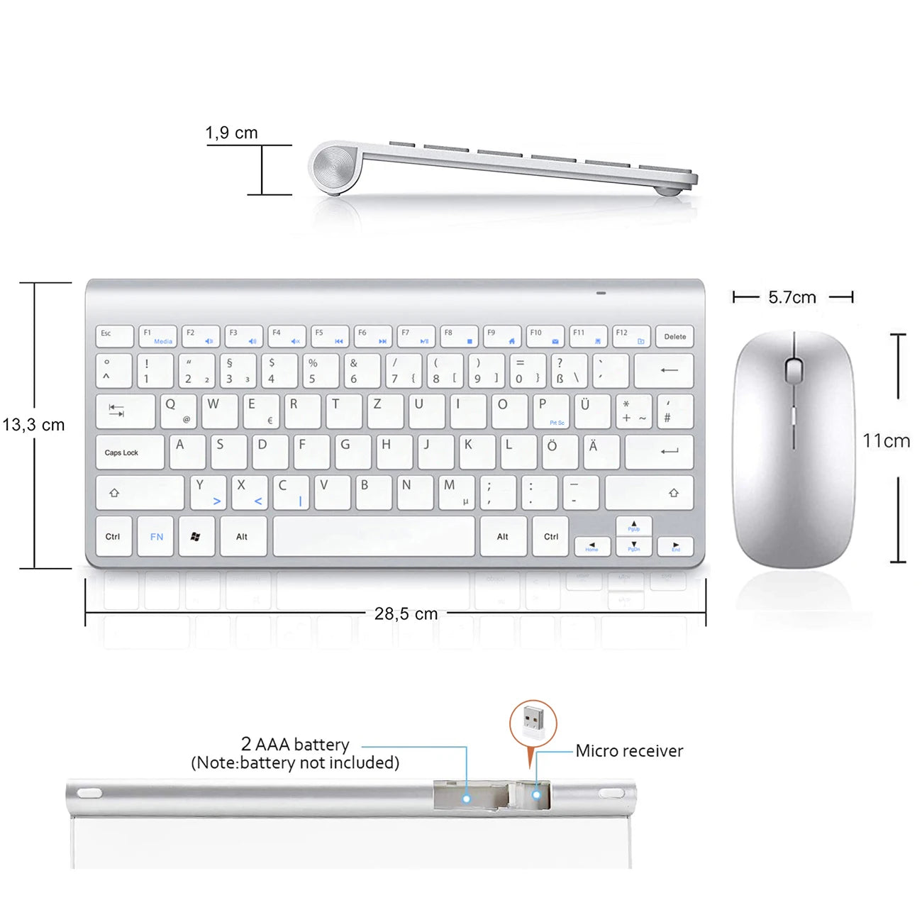 Clavier et souris sans fil 2,4 GHz ultra-fins allemands Multimedia Keyboard Mouse Combo Low Noise for Laptop Desktop Windows Smart TV