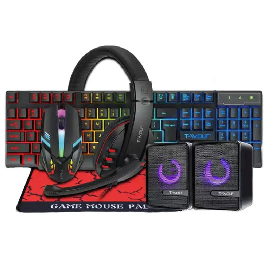Ensemble 4 en 1 pour gamers, clavier sans fil rétroéclairé RVB, souris, tapis de souris, casque, tout-en-un Keyboard  Mouse Mouse Pad Headset All in One Mobile Combo