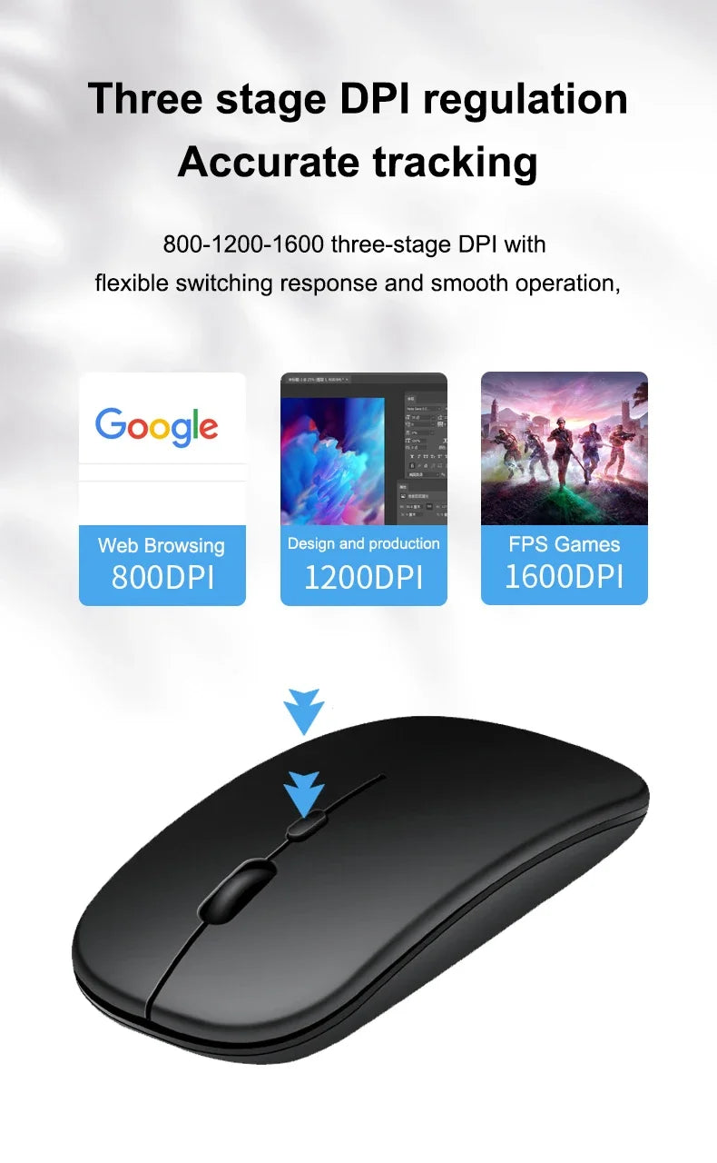 Souris sans fil Slim Bluetooth-compatible 2.4G Souris portable rechargeable/batterie sans fil pour ordinateur portable iPad