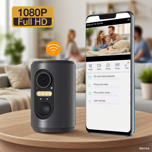 Caméra WiFi Mini 2024 – Vision Couleur Nuit, Détection PIR, Batterie Intégrée & Panneau Solaire – Sécurité HD