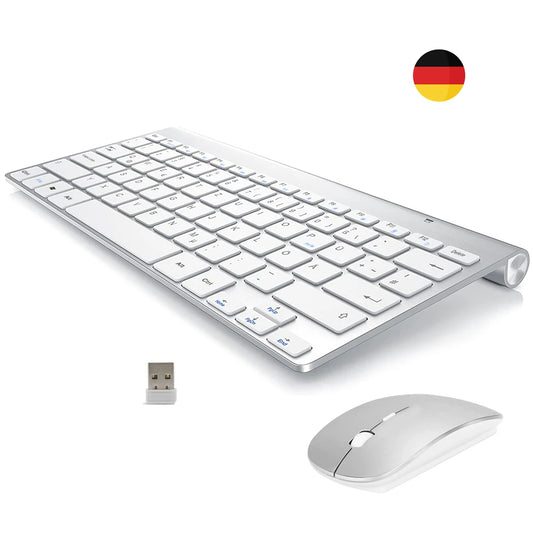 Clavier et souris sans fil 2,4 GHz ultra-fins allemands Multimedia Keyboard Mouse Combo Low Noise for Laptop Desktop Windows Smart TV