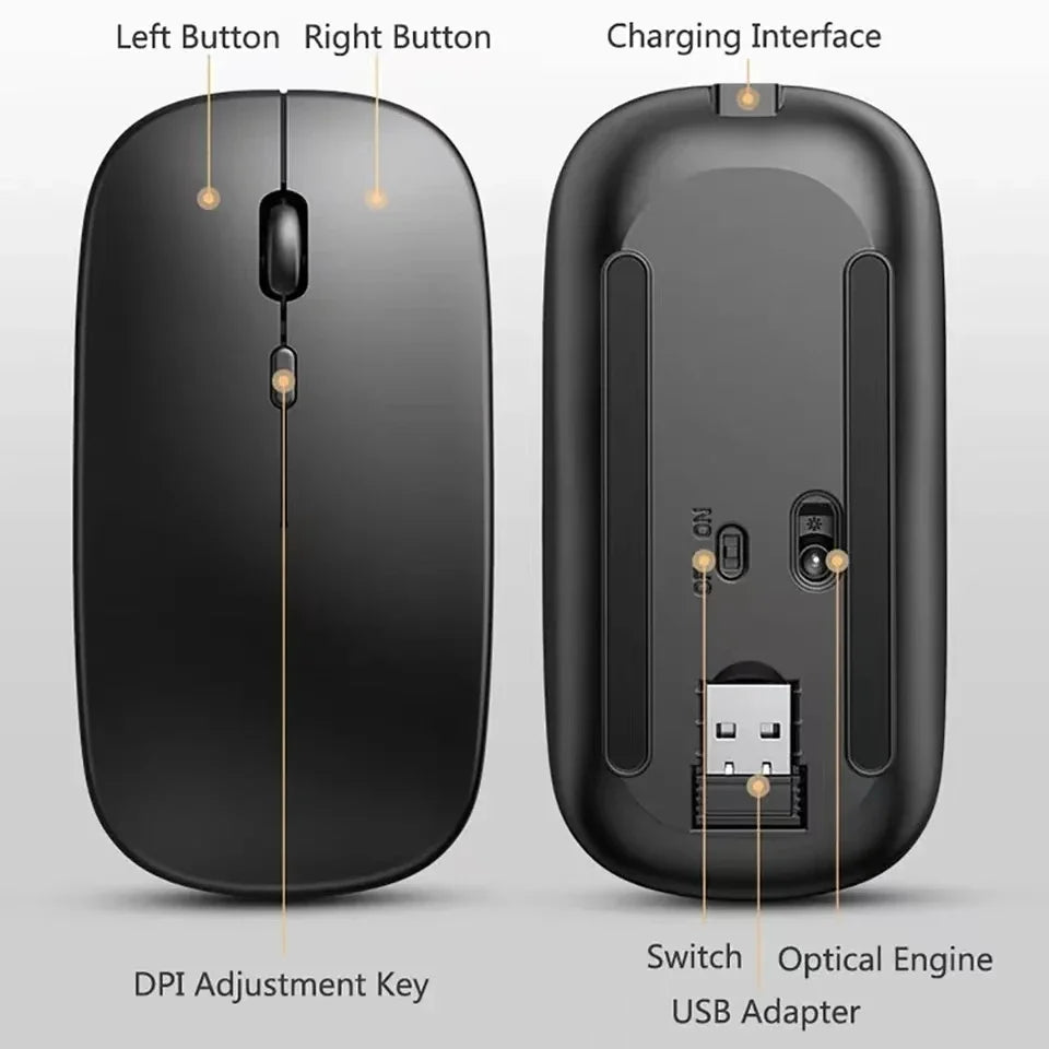 Souris sans fil Slim Bluetooth-compatible 2.4G Souris portable rechargeable/batterie sans fil pour ordinateur portable iPad