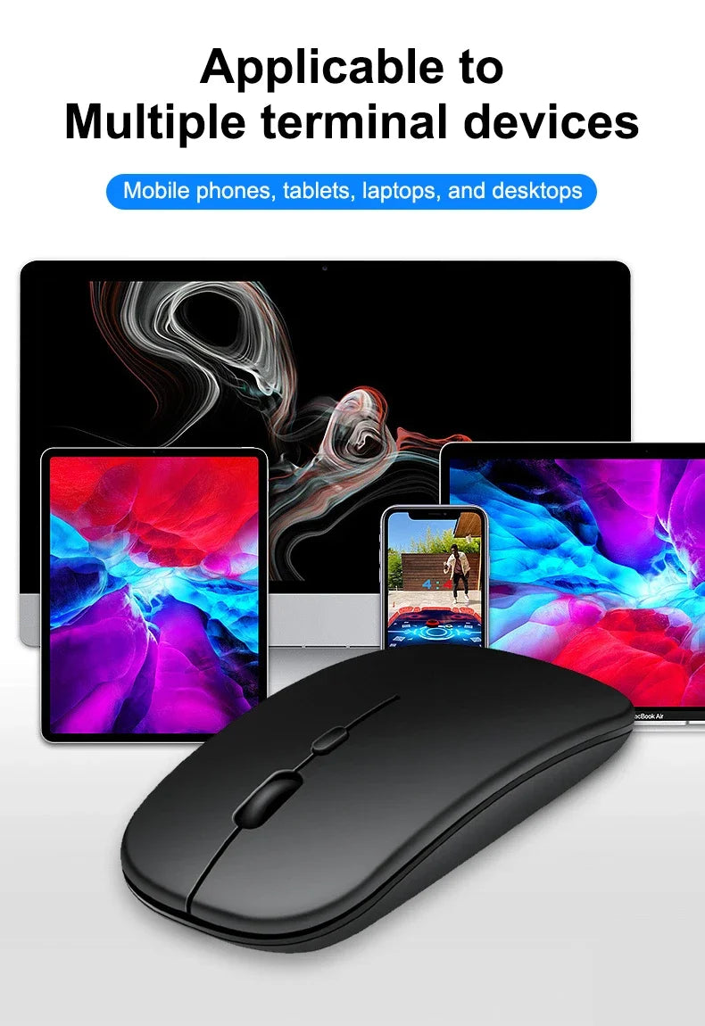 Souris sans fil Slim Bluetooth-compatible 2.4G Souris portable rechargeable/batterie sans fil pour ordinateur portable iPad