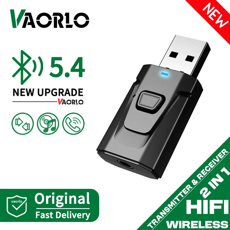 USB Bluetooth 5.4 Émetteur & Récepteur Audio – Adaptateur Sans Fil avec Micro, 3.5mm AUX/RCA pour TV, PC, Casque, Chaîne HIFI, Voiture & Musique