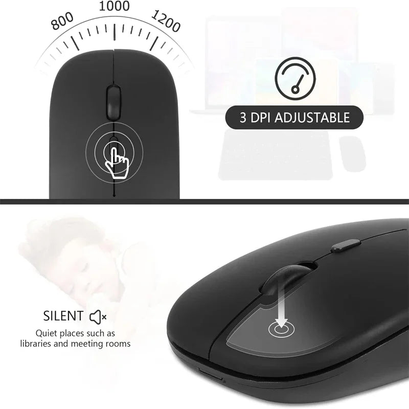 Souris sans fil Slim Bluetooth-compatible 2.4G Souris portable rechargeable/batterie sans fil pour ordinateur portable iPad