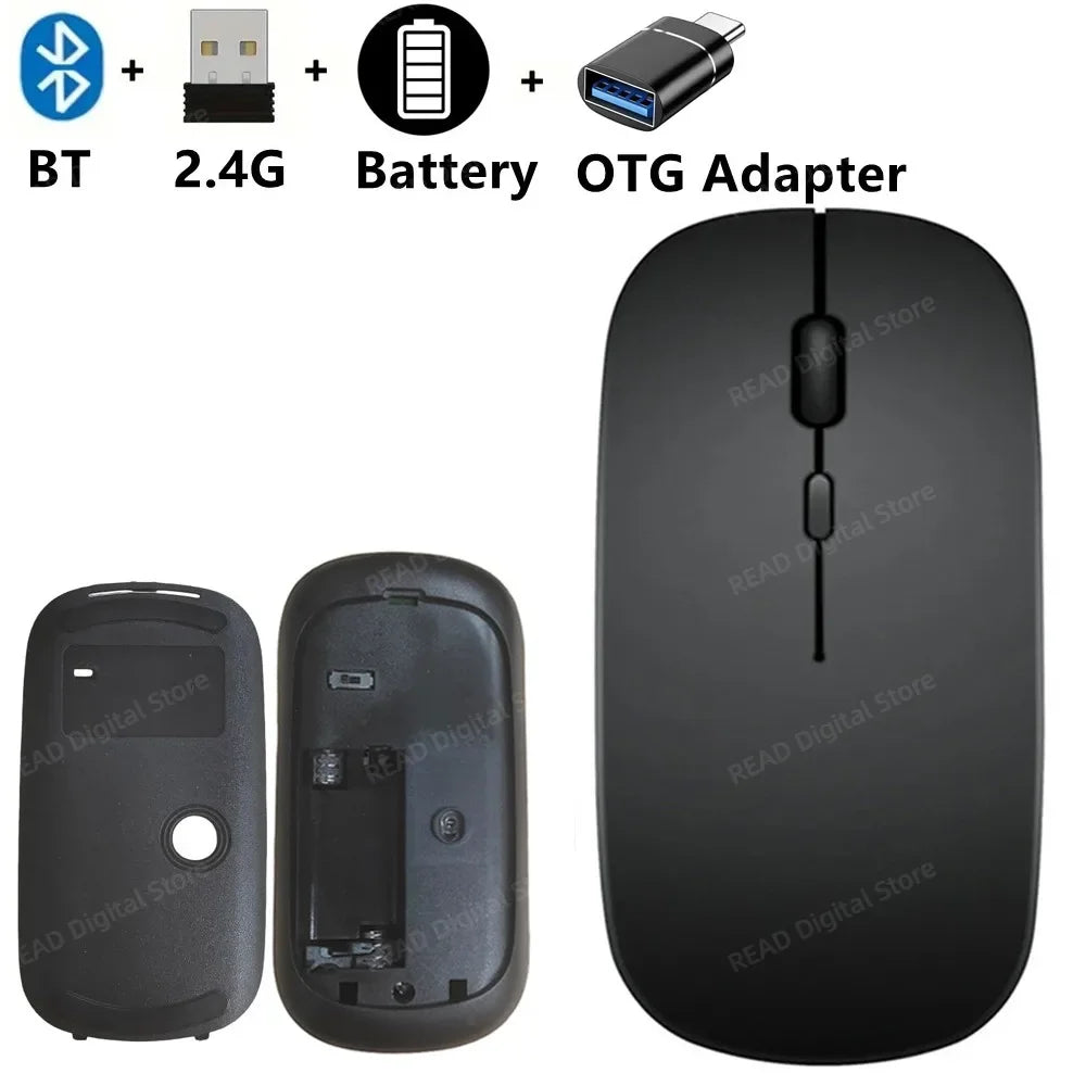 Souris sans fil Slim Bluetooth-compatible 2.4G Souris portable rechargeable/batterie sans fil pour ordinateur portable iPad