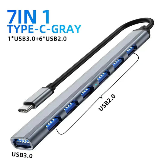 7 Ports USB 3.0 Type-C HUB Haute Vitesse – Adaptateur OTG et Station d’Accueil Multiport pour PC, Laptop, Disque Dur, Souris & Clavier