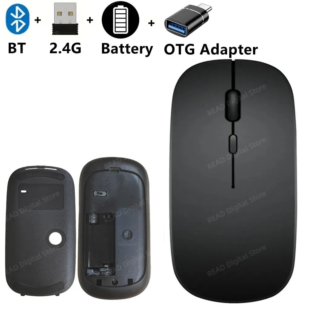 Souris sans fil Slim Bluetooth-compatible 2.4G Souris portable rechargeable/batterie sans fil pour ordinateur portable iPad