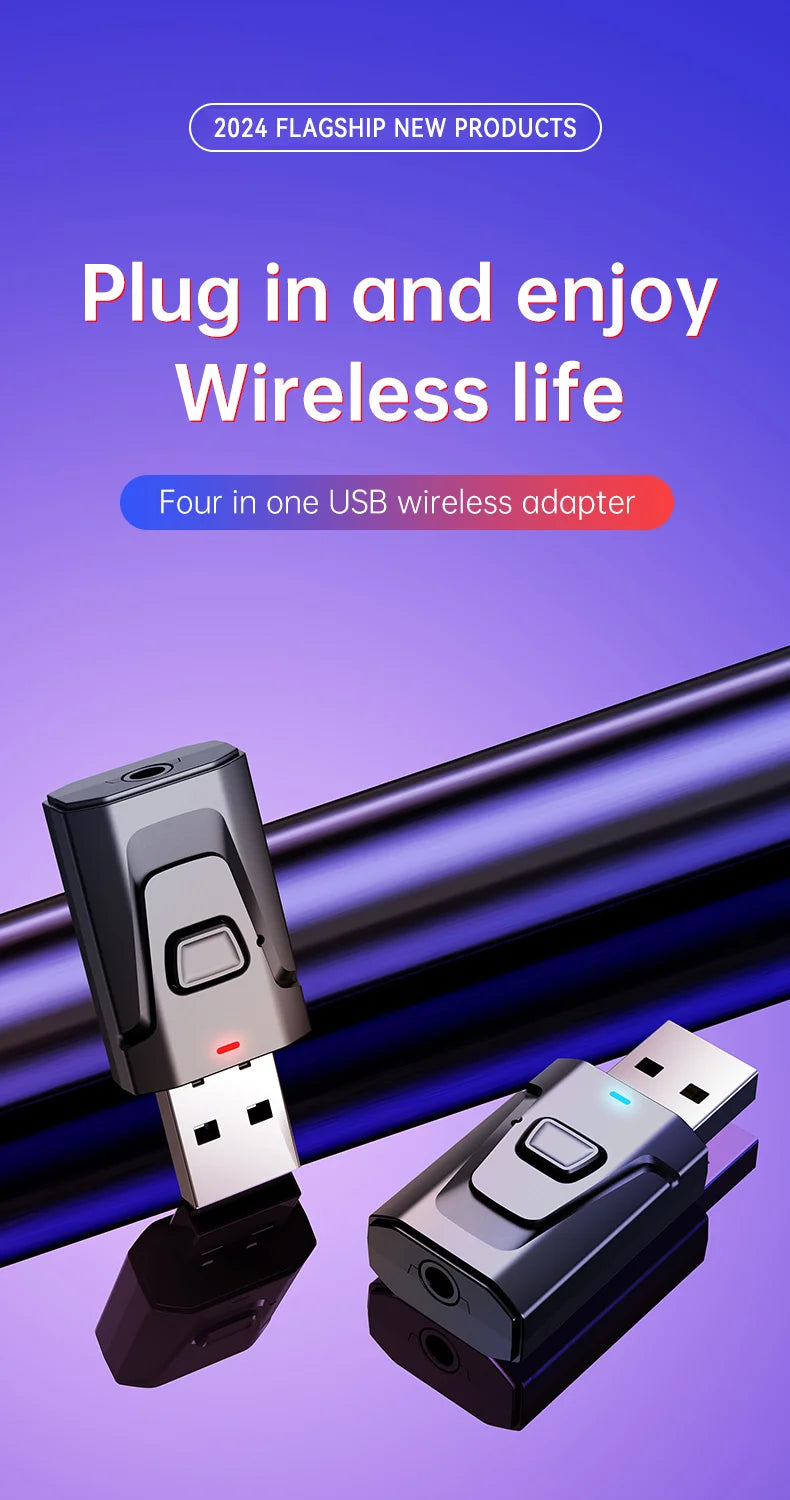 USB Bluetooth 5.4 Émetteur & Récepteur Audio – Adaptateur Sans Fil avec Micro, 3.5mm AUX/RCA pour TV, PC, Casque, Chaîne HIFI, Voiture & Musique