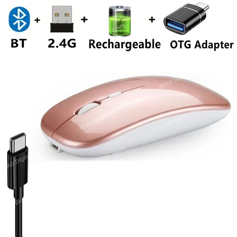 Souris sans fil Slim Bluetooth-compatible 2.4G Souris portable rechargeable/batterie sans fil pour ordinateur portable iPad
