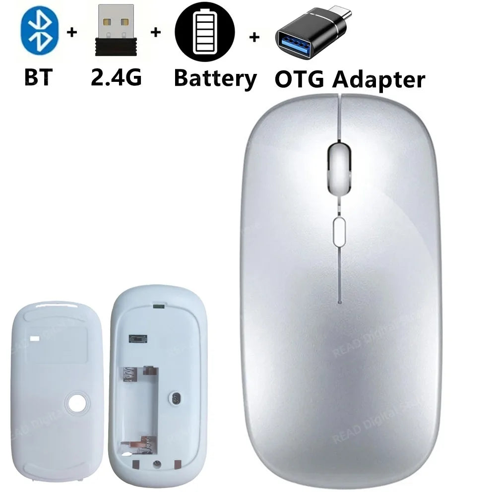 Souris sans fil Slim Bluetooth-compatible 2.4G Souris portable rechargeable/batterie sans fil pour ordinateur portable iPad