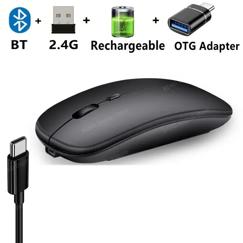 Souris sans fil Slim Bluetooth-compatible 2.4G Souris portable rechargeable/batterie sans fil pour ordinateur portable iPad