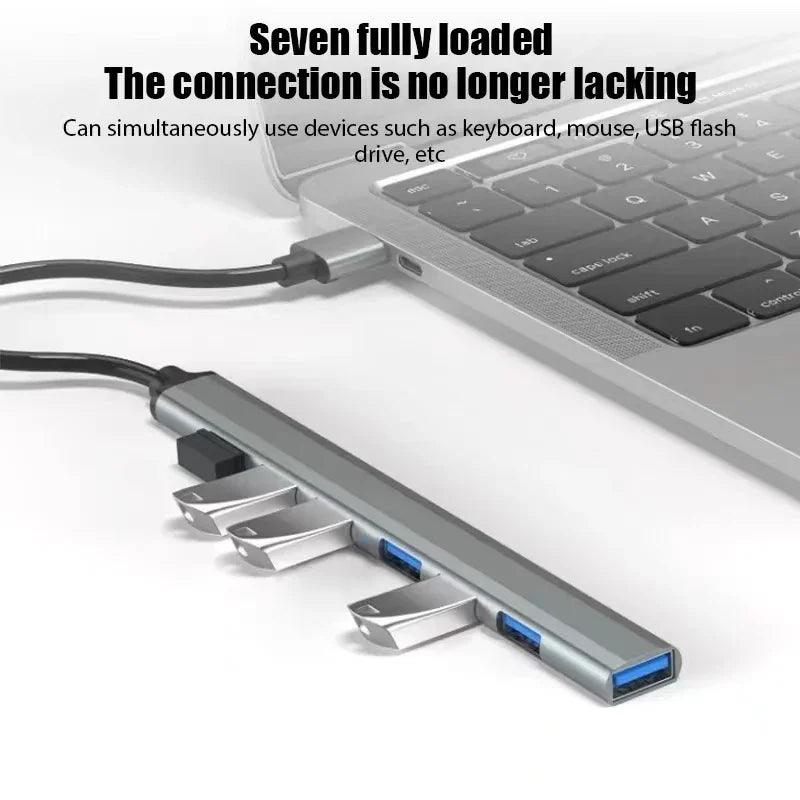 7 Ports USB 3.0 Type C HUB Expander Splitter High Speed OTG Adapter Docking Station For LaptopPC Hard Drive Mouse Keyboard