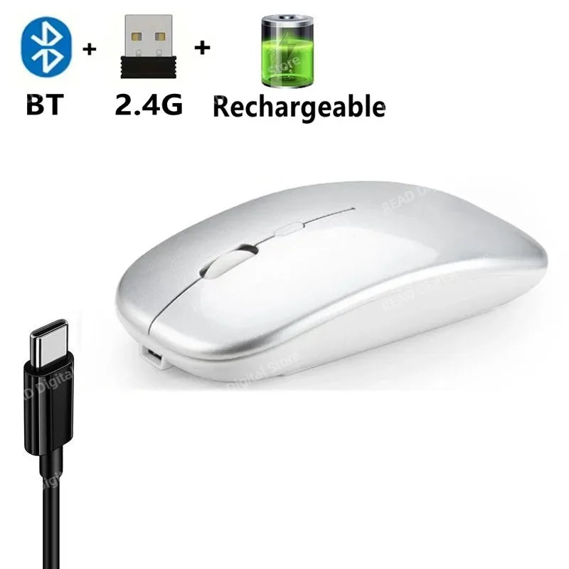 Souris sans fil Slim Bluetooth-compatible 2.4G Souris portable rechargeable/batterie sans fil pour ordinateur portable iPad