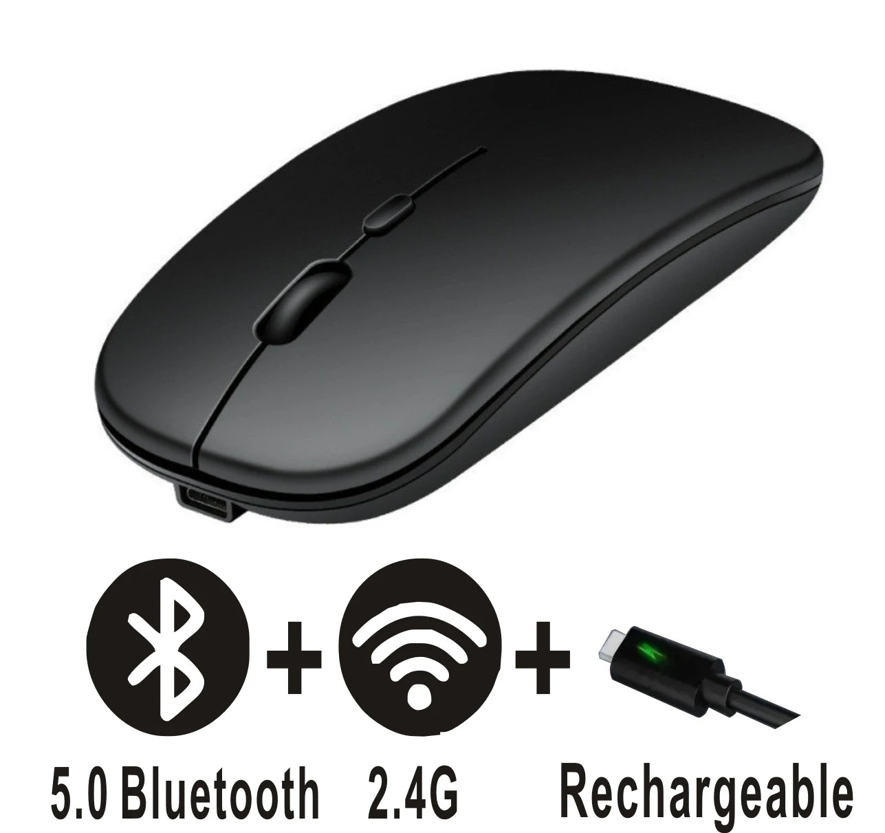 Souris Bluetooth Rechargeable 5.2 – Sans Fil Double Mode 2.4GHz & Bluetooth, Silencieuse, Ergonomique, Gaming & Bureau pour PC & Laptops
