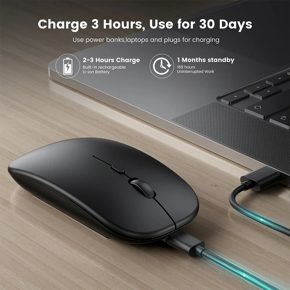 Souris sans fil Slim Bluetooth-compatible 2.4G Souris portable rechargeable/batterie sans fil pour ordinateur portable iPad