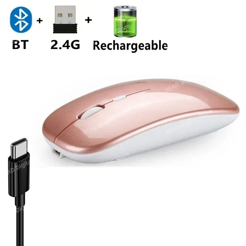Souris sans fil Slim Bluetooth-compatible 2.4G Souris portable rechargeable/batterie sans fil pour ordinateur portable iPad
