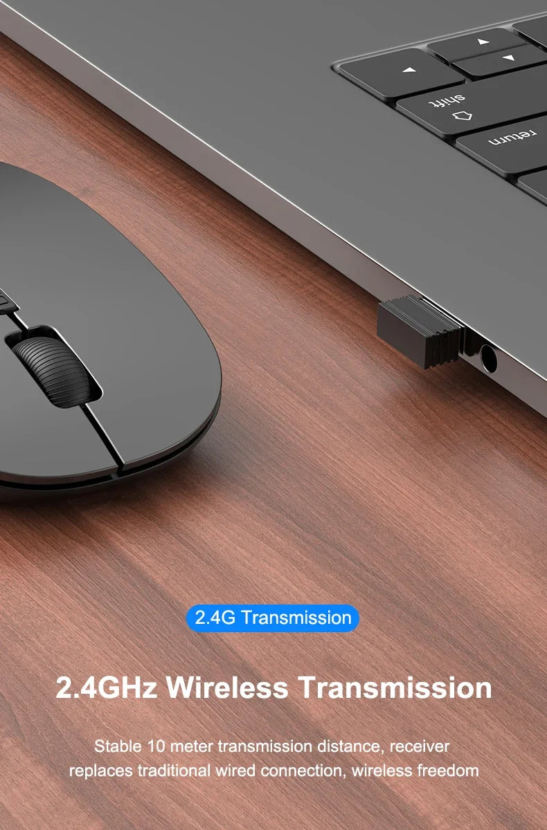 Souris sans fil Slim Bluetooth-compatible 2.4G Souris portable rechargeable/batterie sans fil pour ordinateur portable iPad