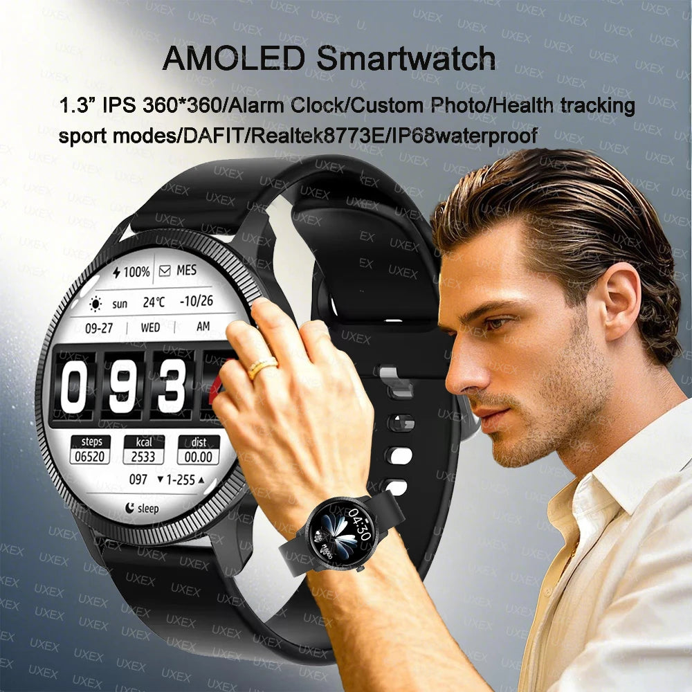 Montre Connectée Business 2025 – Écran AMOLED 1.3” HD 360×360, Assistant Vocal, Tracker Santé, Photo Personnalisée – Idée Cadeau Homme
