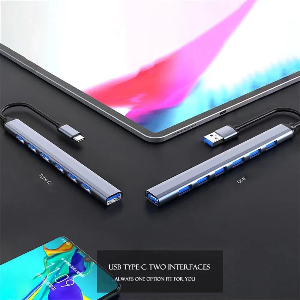 7 Ports USB 3.0 Type C HUB Expander Splitter High Speed OTG Adapter Docking Station For LaptopPC Hard Drive Mouse Keyboard