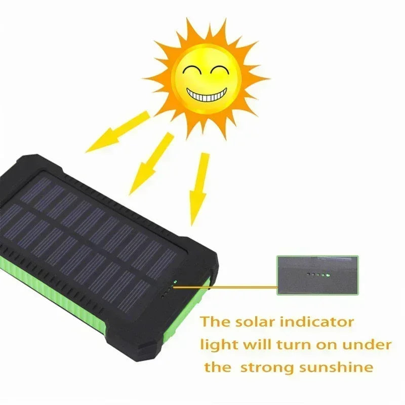 200000mAh Solar Power Bank External Battery Portable Charger Waterproof Powerbank W/ SOS Flashlight for IPhone Xiaomi Huawei