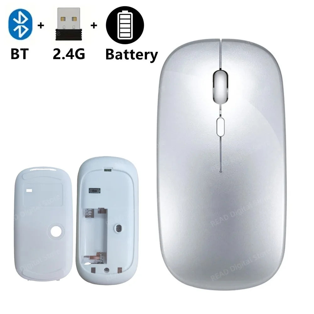 Souris sans fil Slim Bluetooth-compatible 2.4G Souris portable rechargeable/batterie sans fil pour ordinateur portable iPad