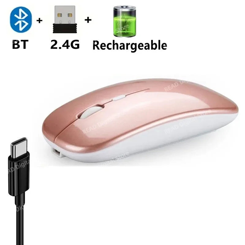 Souris sans fil Slim Bluetooth-compatible 2.4G Souris portable rechargeable/batterie sans fil pour ordinateur portable iPad