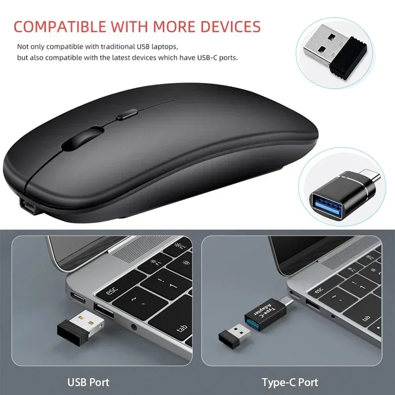 Souris sans fil Slim Bluetooth-compatible 2.4G Souris portable rechargeable/batterie sans fil pour ordinateur portable iPad