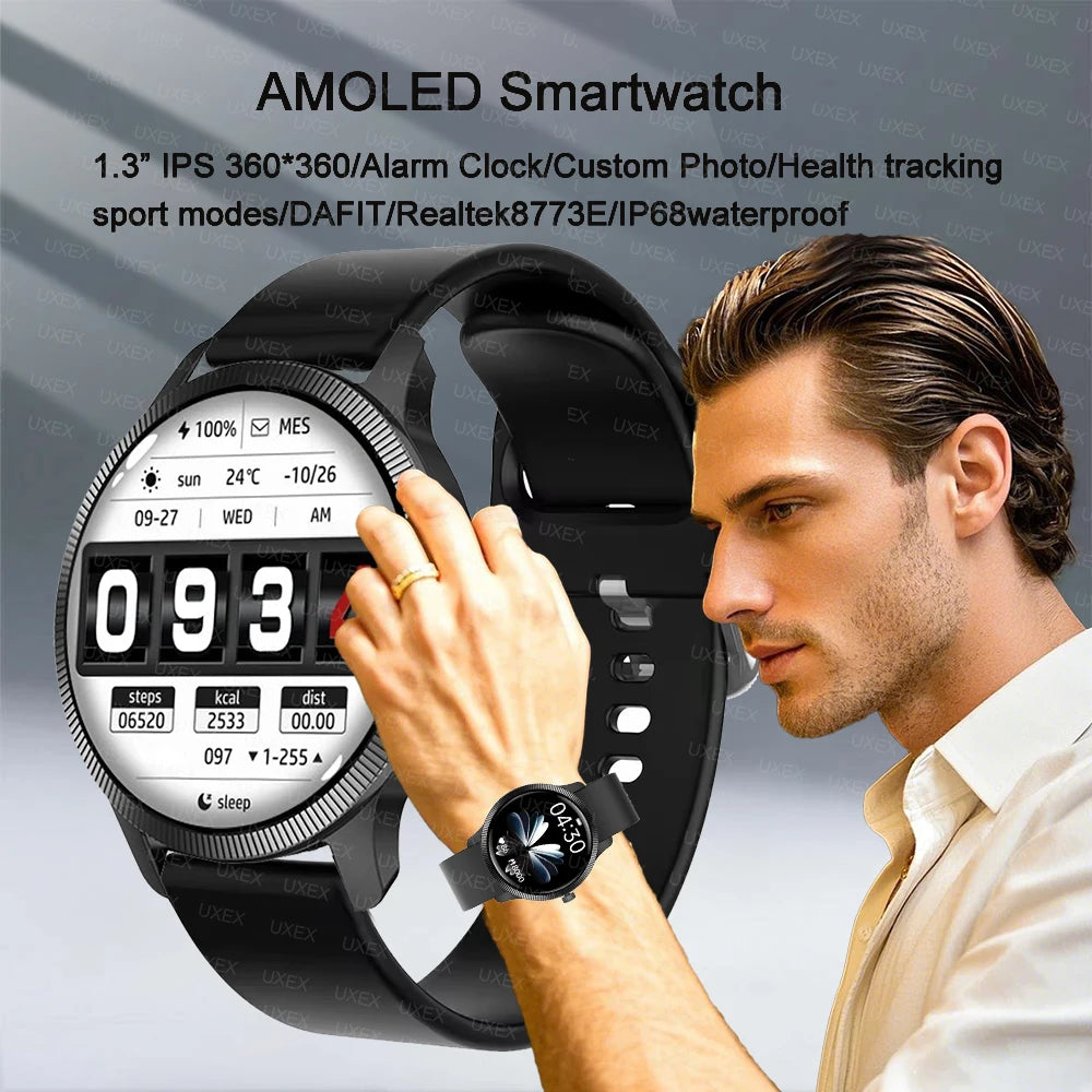 2025 New Business Smartwatch Men 1.3 HD 360*360 AMOLED Health Tracker Custom Photo Offers Today Gift Voice Assistant Watch Male