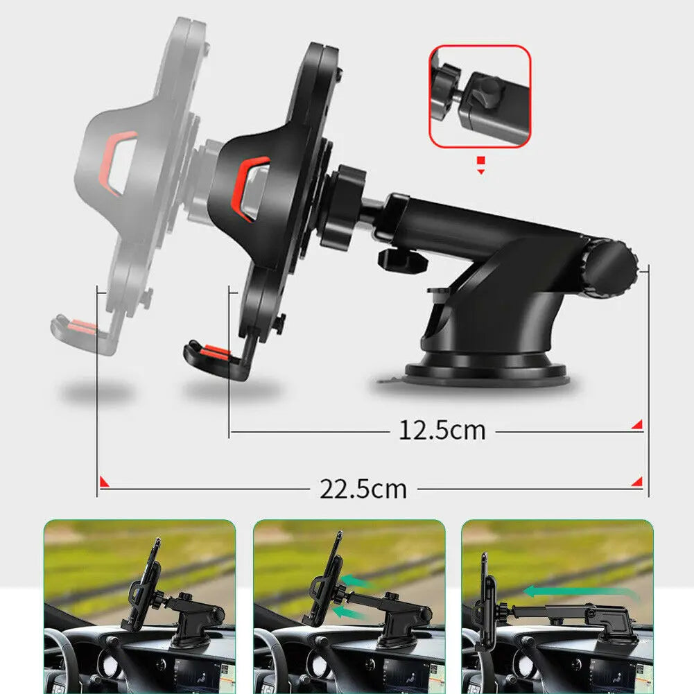 Support de téléphone voiture universel 360° – Bras rétractable & ventouse puissante – Compatible iPhone, Samsung, Xiaomi