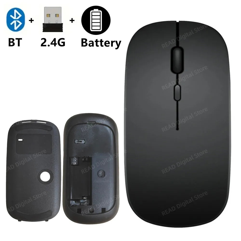 Souris sans fil Slim Bluetooth-compatible 2.4G Souris portable rechargeable/batterie sans fil pour ordinateur portable iPad