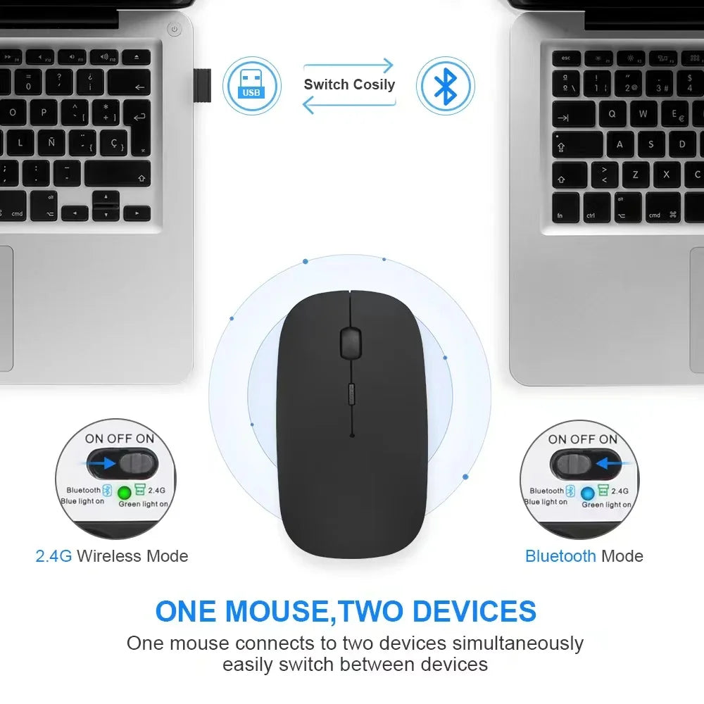 Souris sans fil Slim Bluetooth-compatible 2.4G Souris portable rechargeable/batterie sans fil pour ordinateur portable iPad