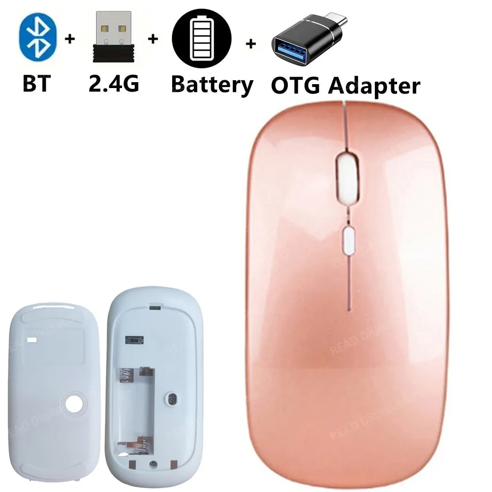Souris sans fil Slim Bluetooth-compatible 2.4G Souris portable rechargeable/batterie sans fil pour ordinateur portable iPad