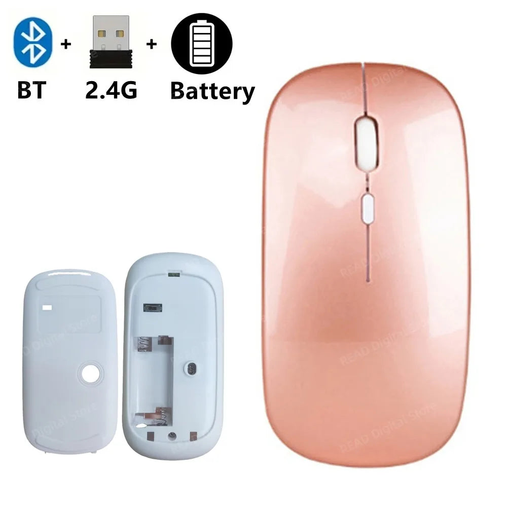Souris sans fil Slim Bluetooth-compatible 2.4G Souris portable rechargeable/batterie sans fil pour ordinateur portable iPad