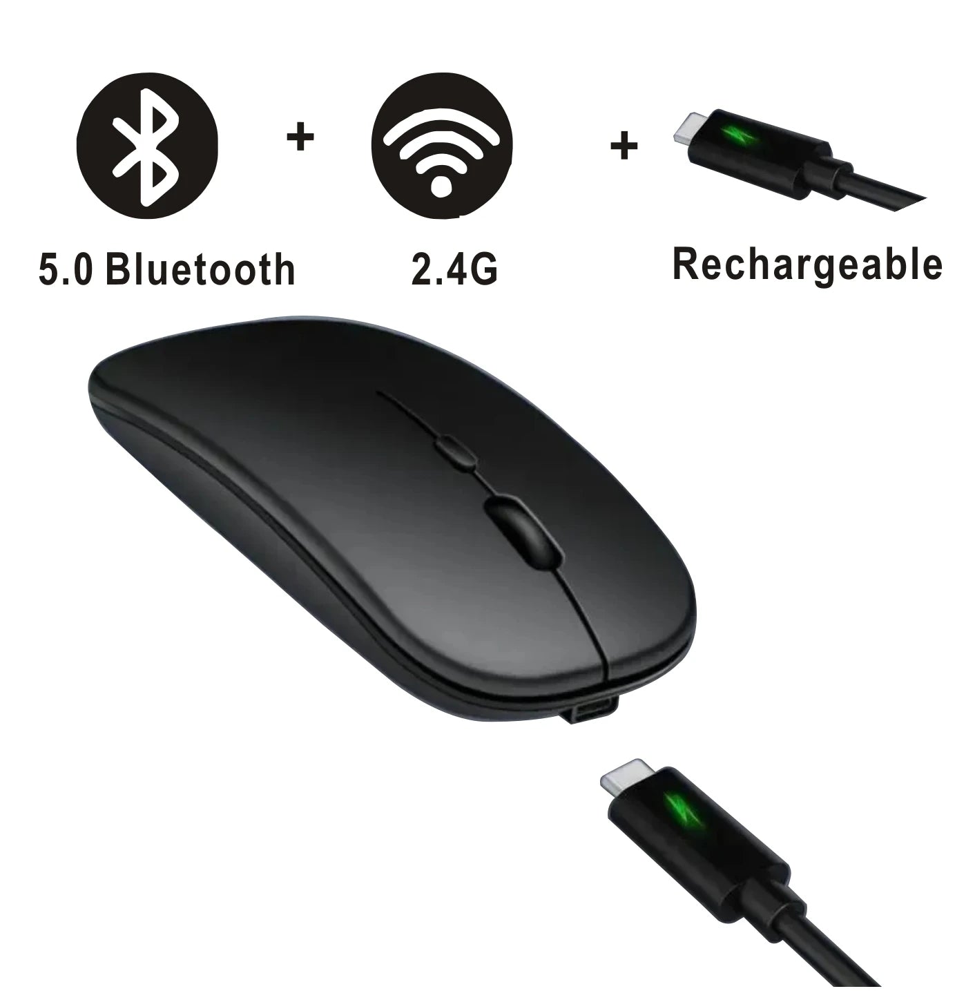 Souris Bluetooth Rechargeable 5.2 – Sans Fil Double Mode 2.4GHz & Bluetooth, Silencieuse, Ergonomique, Gaming & Bureau pour PC & Laptops