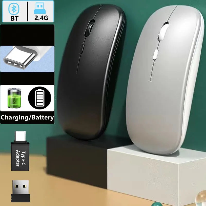 Souris sans fil Slim Bluetooth-compatible 2.4G Souris portable rechargeable/batterie sans fil pour ordinateur portable iPad