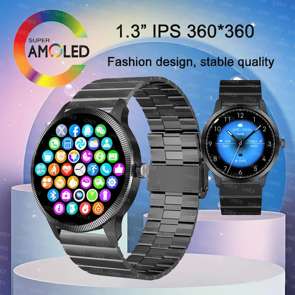 Montre Connectée Business 2025 – Écran AMOLED 1.3” HD 360×360, Assistant Vocal, Tracker Santé, Photo Personnalisée – Idée Cadeau Homme