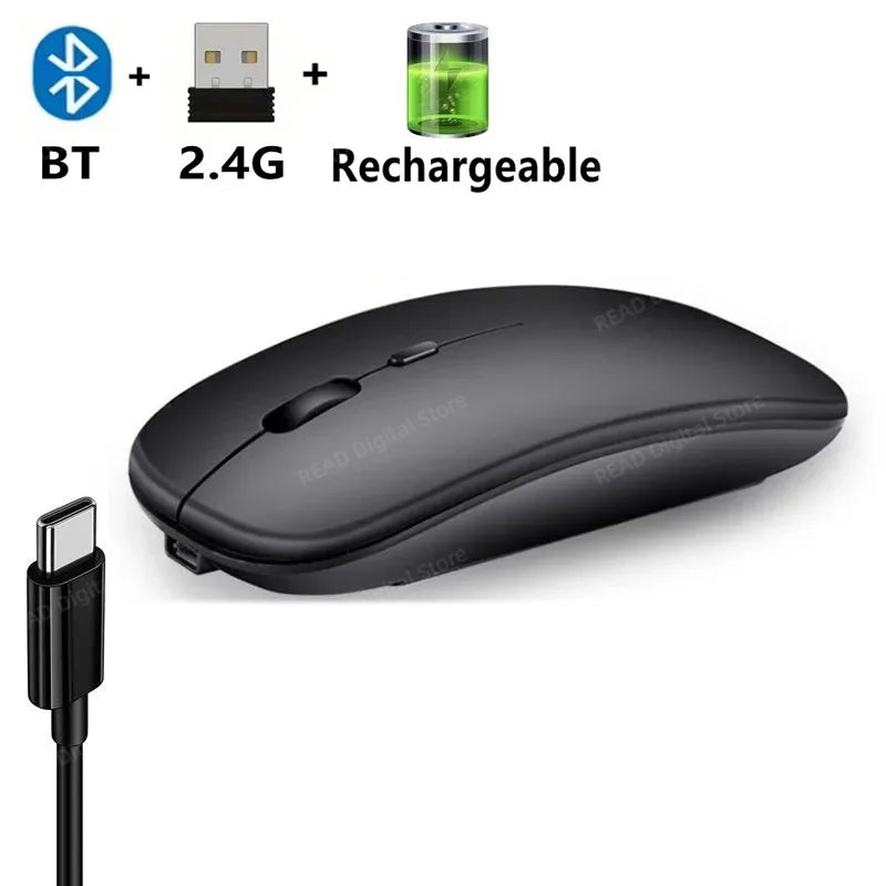 Souris sans fil Slim Bluetooth-compatible 2.4G Souris portable rechargeable/batterie sans fil pour ordinateur portable iPad